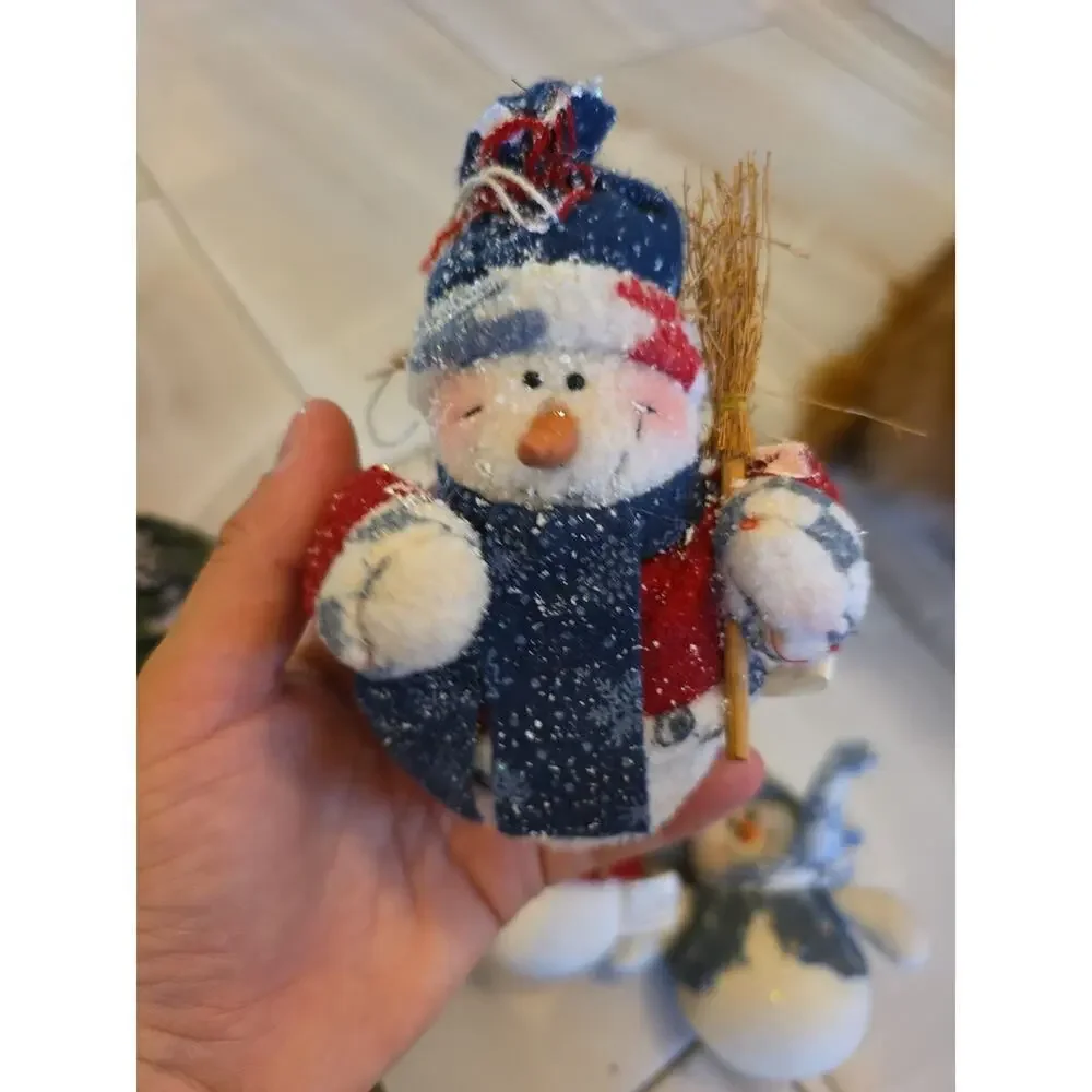 Stand Up Fuzzy Snowman Stuff‎ Animal Winter Holiday Decoration Lot Of 3